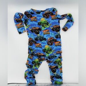 Posh Peanut Blue Hot Wheels Monster Truck Kids two Piece pajamas GUC